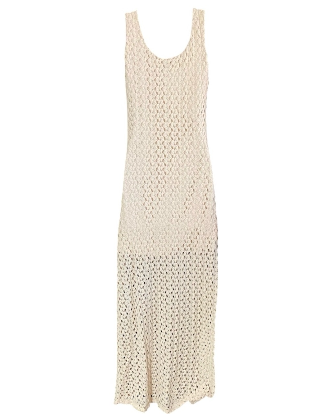 Forever 21 Cream Crochet Knit Maxi Dress M Boho Resort Festival - Picture 7 of 11